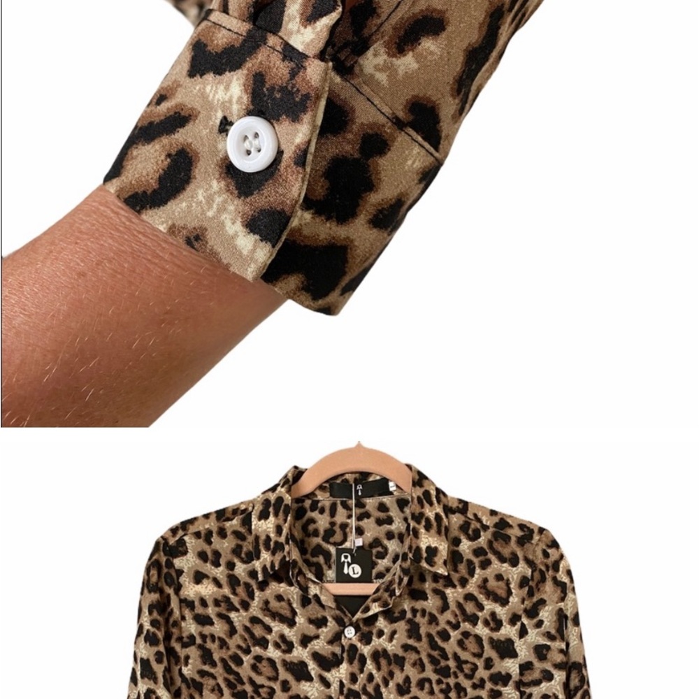 Leopard Button Down Blouse Size Large